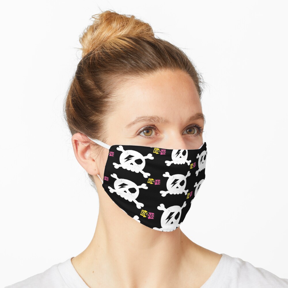 Glam rock black and white skull pattern face mask